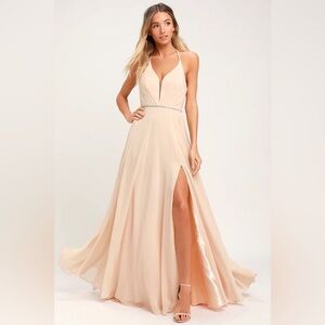 Lulu's Pink Sleeveless Gown with Plunge Neckline